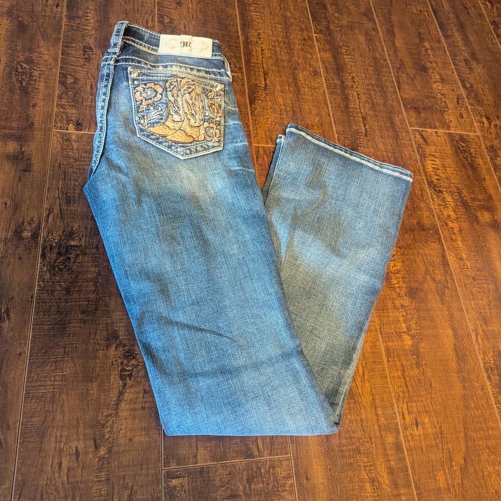 Miss Me Women's Blue Boot Cut Jeans with Embroidered Pocket